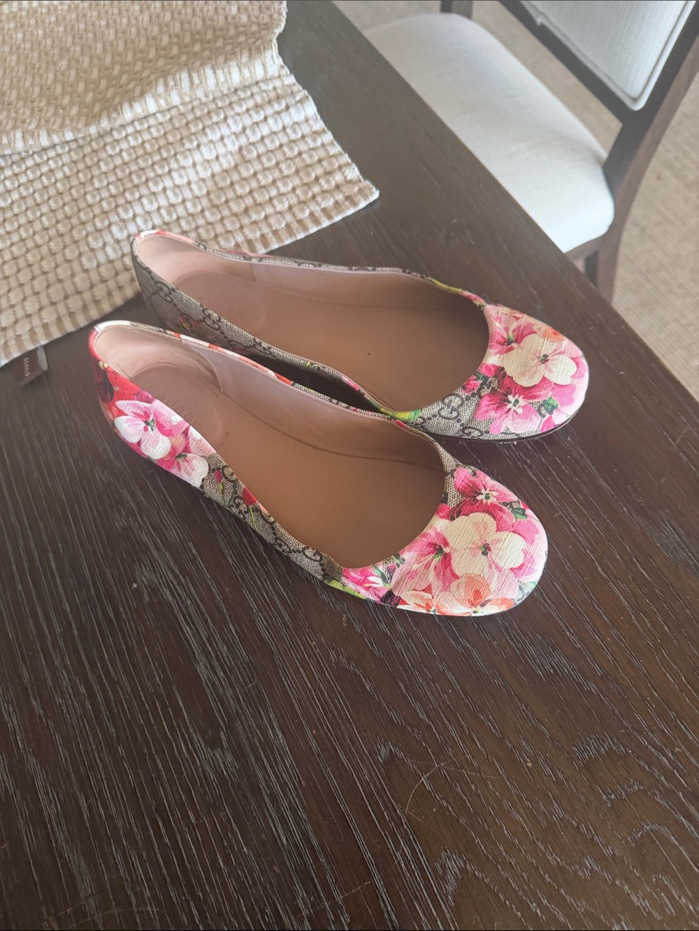 Gucci Floral Canvas Ballet Flats in Pink, Green & Brown